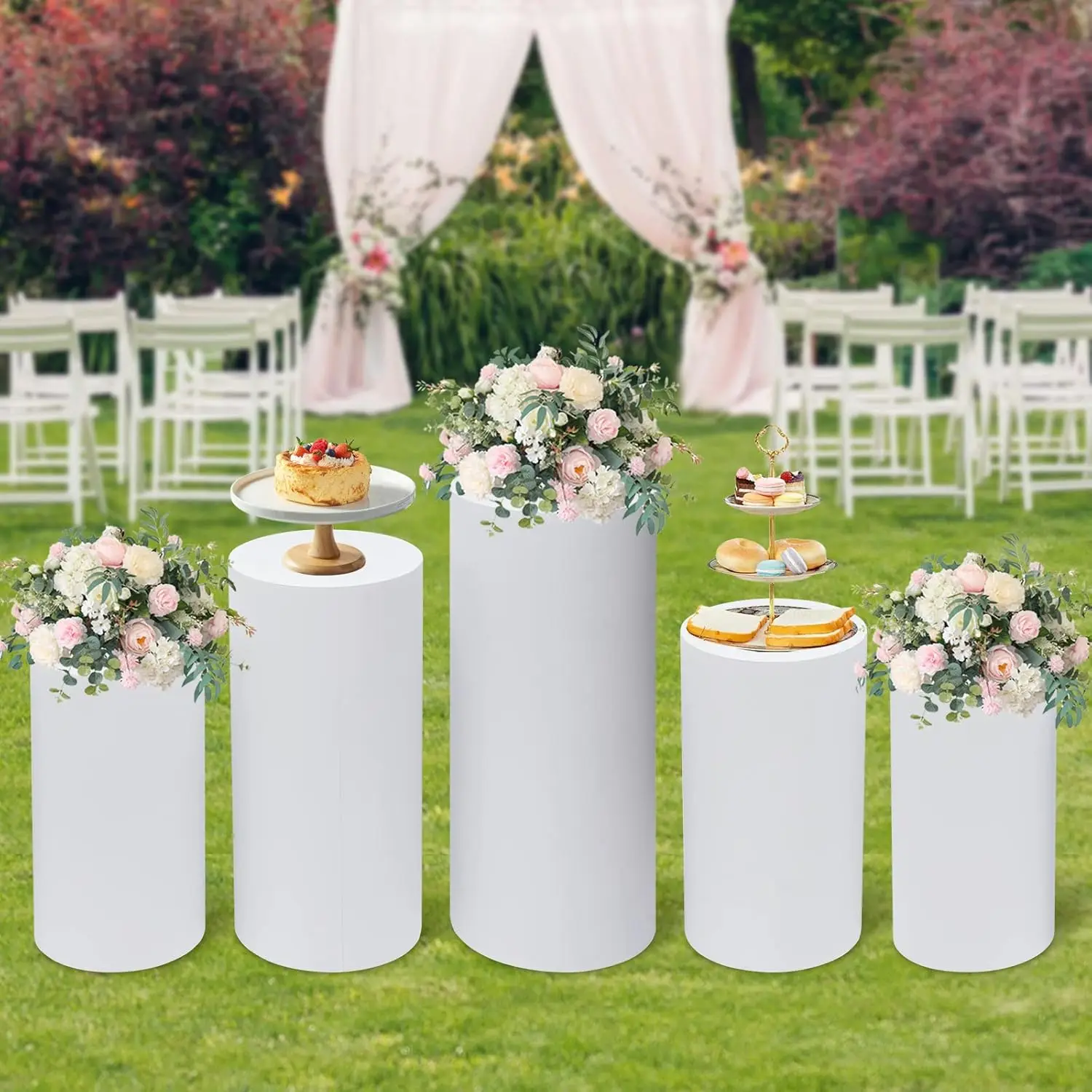 5Pcs White Cylinder Pedestal S – Display Risers Set Bewertung und Preis