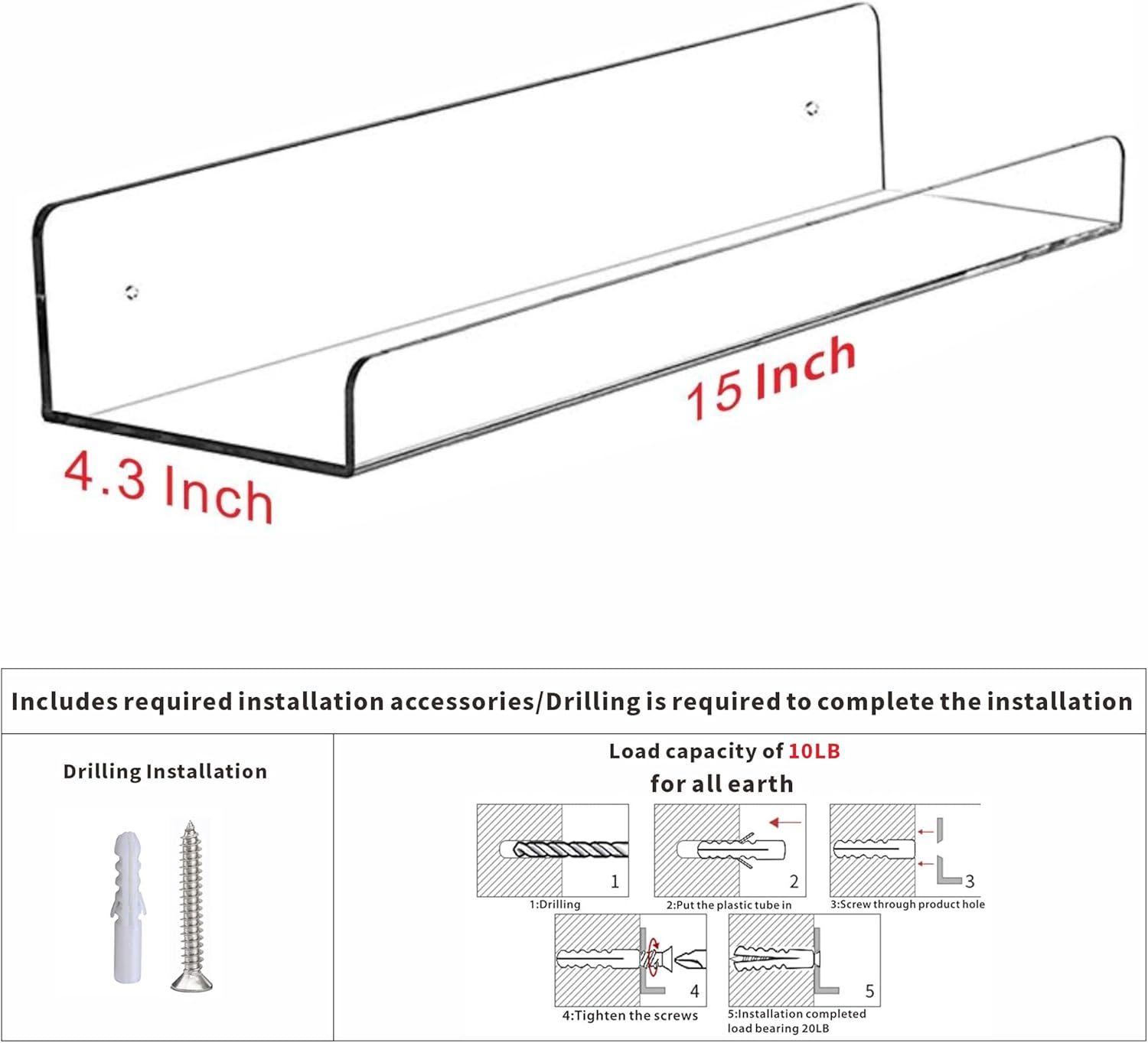 4 Pack Clear Acrylic Floating  – Pop Display Shelf Bewertung und Preis
